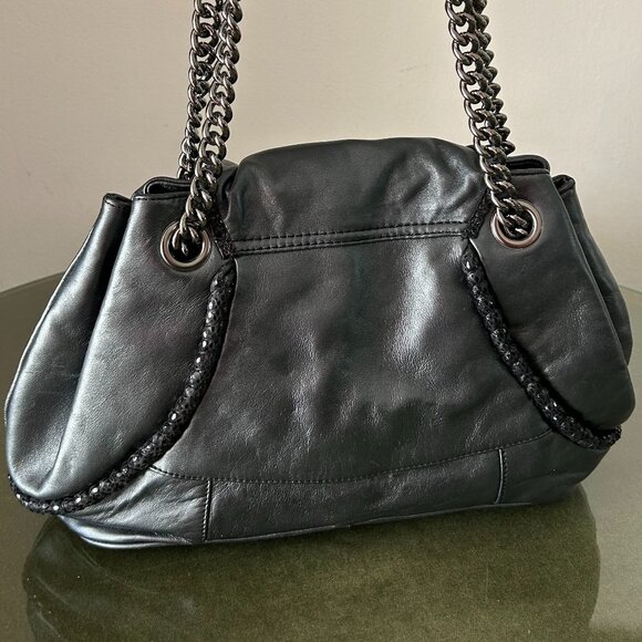 Betsey Johnson NWOT Vintage Piereced Black Leather Shoulder Bag - Picture 3 of 5